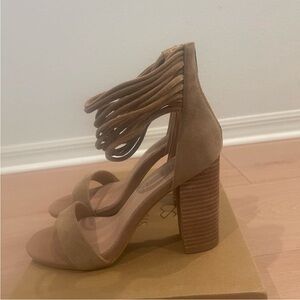 Vici Tan Suede Block Heel Sandals